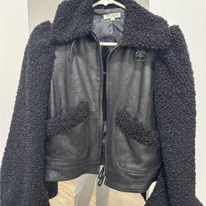 Max Studio London Faux Leather Teddy Jacket XS